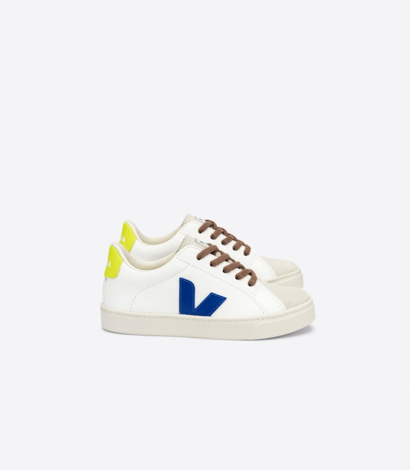 Veja Esplar Laces Chromefree Leather White Indigo Jaune Fluo