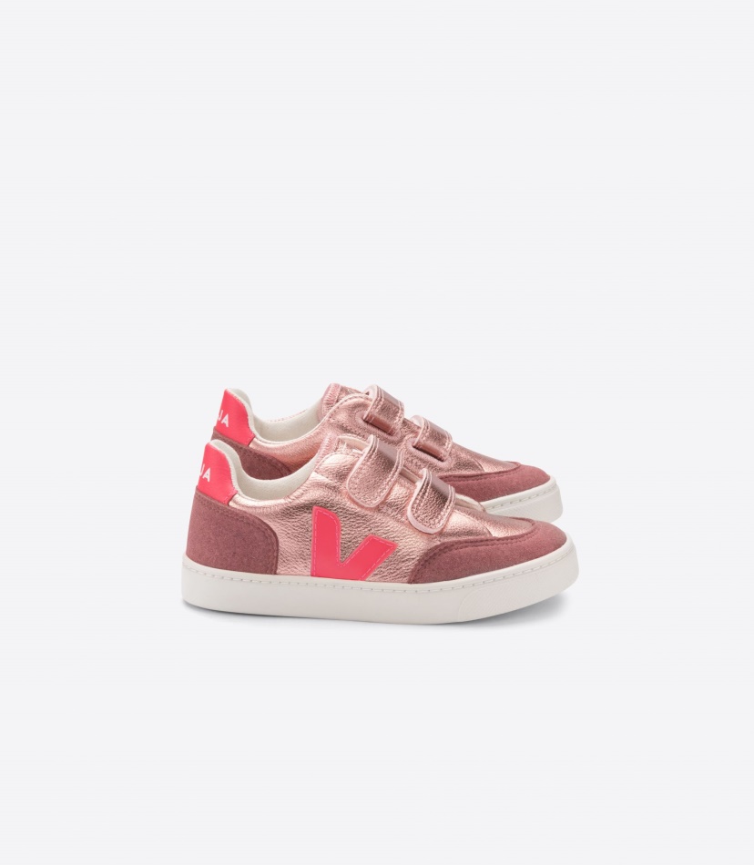 Veja V-12 Chromefree Leather Nacre Rose Fluo
